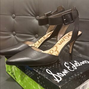 👠 NEW! Sam Edelman Black Ankle Strap Heels - Okala Black Leather 9.5 9 1/5